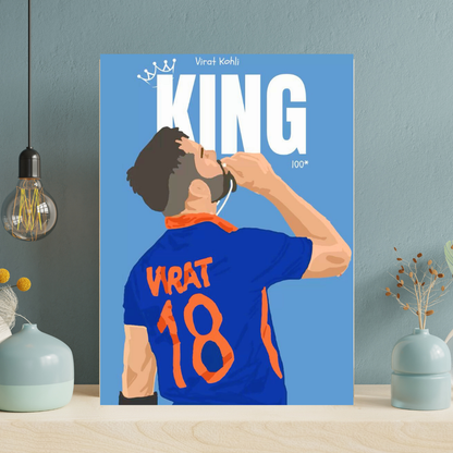 Premium Aluminium Glossy Frame | Virat Kohli KING Poster for Wall | Metal Poster for Room Decor | Cricket Wall Art for Bedroom, Office & Home Decor | Ultra HD Print | 12x18 / 18x24 / 24x36