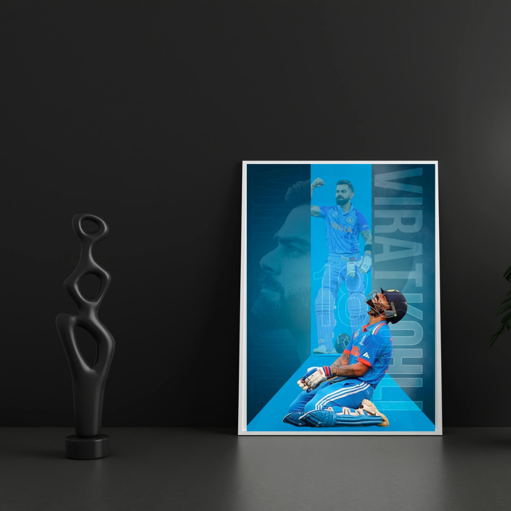 Virat Kohli Cricket Action Aluminium Glossy Metal Poster | Premium HD Wall Art Frame for Room, Office & Home Decor | Waterproof, Fade-Proof Metal Wall Poster | Cricket Legend Art Print (Glossy Finish)
