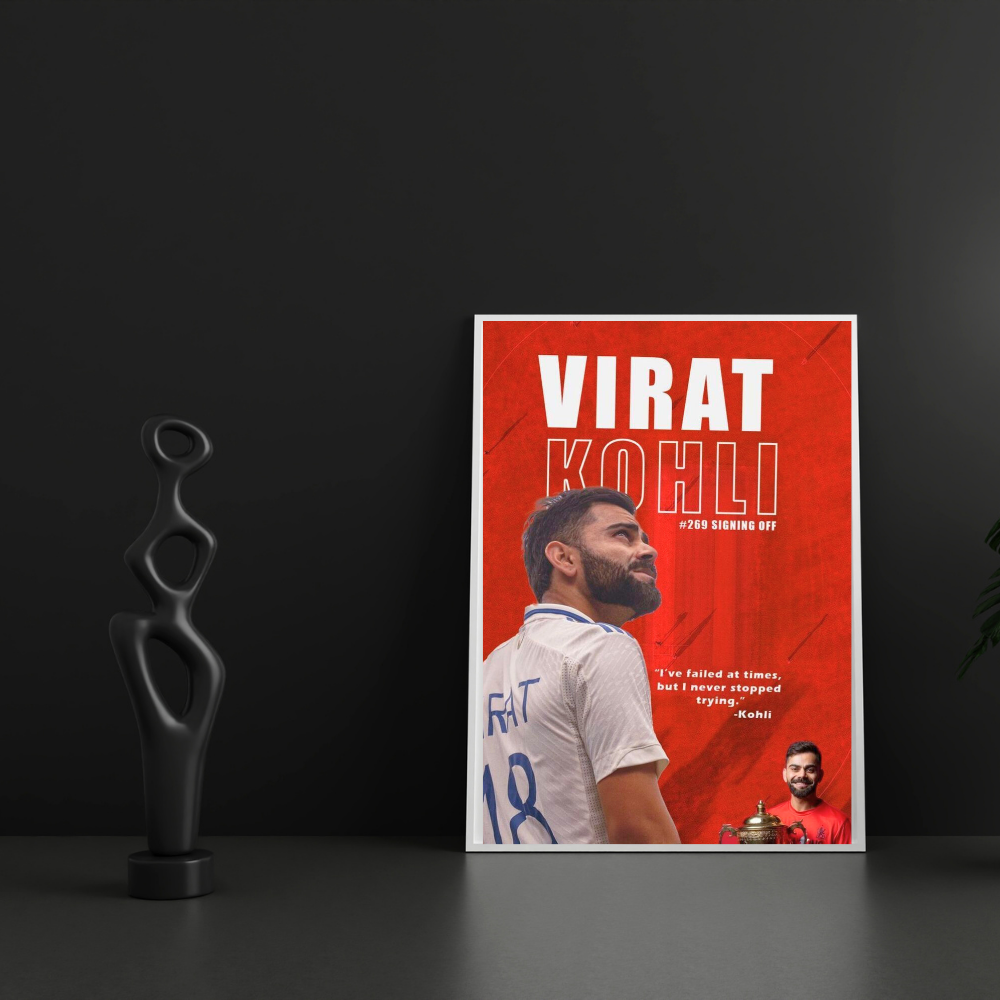 Virat Kohli Premium Aluminium Glossy Frame | Metal Poster Wall Art for Home & Room Decor | Cricket Legend HD Artwork | Ultra-Gloss Finish | Living Room, Bedroom, Office Decoration |
