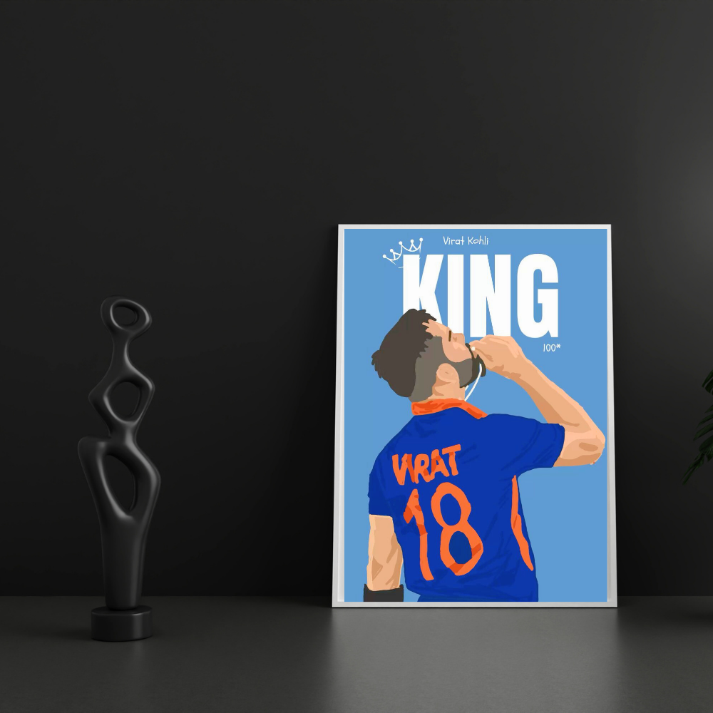 Premium Aluminium Glossy Frame | Virat Kohli KING Poster for Wall | Metal Poster for Room Decor | Cricket Wall Art for Bedroom, Office & Home Decor | Ultra HD Print | 12x18 / 18x24 / 24x36