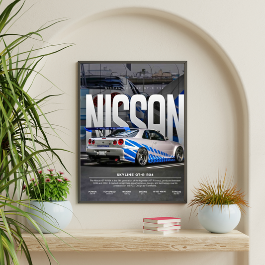 Nissan Skyline GT-R  R34 Car Wall Art – Premium Automotive Decor for Car Enthusiasts