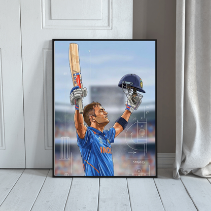 MS Dhoni Aluminium Glossy Metal Poster | Premium Cricket Wall Art Frame for Home & Office Décor | HD Printed Metal Sheet | Sports Room, Bedroom, Living Room Decoration | Cricket Legend Artwork (Gloss Finish)