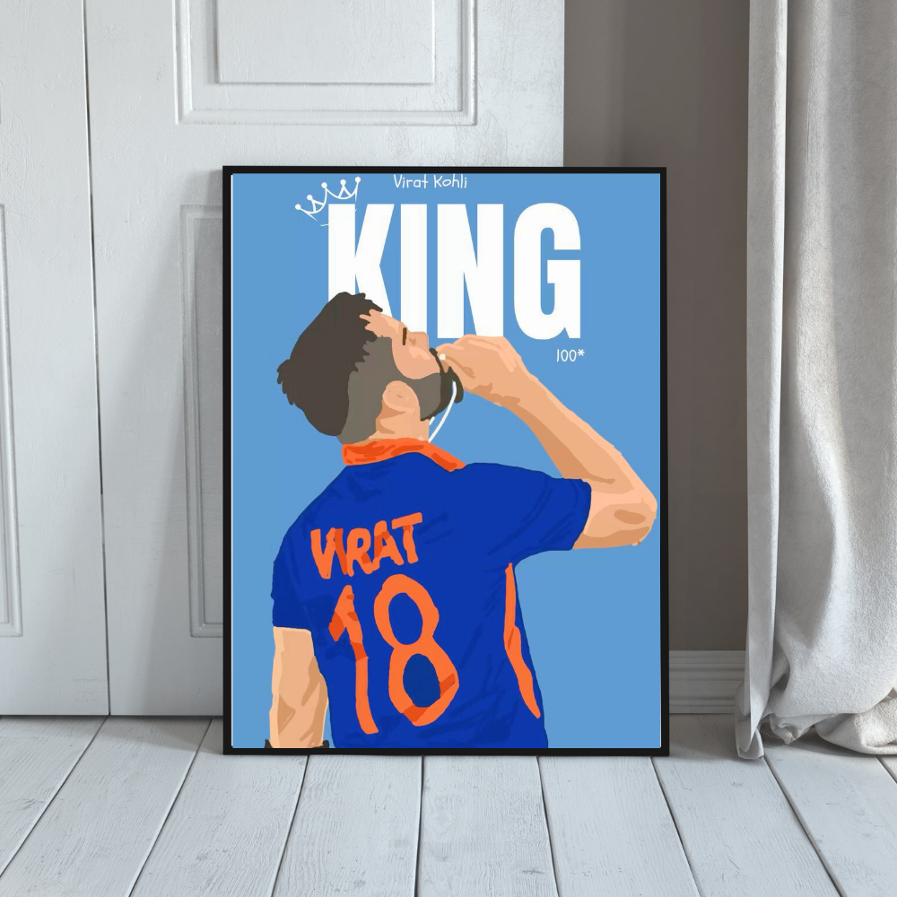 Premium Aluminium Glossy Frame | Virat Kohli KING Poster for Wall | Metal Poster for Room Decor | Cricket Wall Art for Bedroom, Office & Home Decor | Ultra HD Print | 12x18 / 18x24 / 24x36