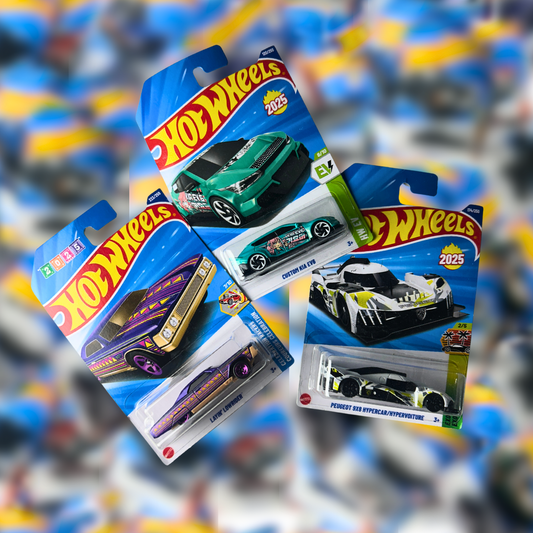 Hot Wheels Set of 3 – Layin Lowrider, Custom Kia EV6 & Hypervoiture (1:64 Diecast Collectors Cars)