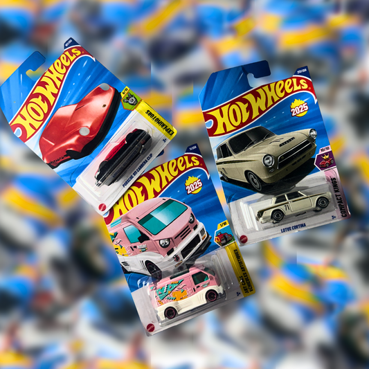 Hot Wheels Set of 3 Cars – Lotus Cortina, Porsche 911 Clip & KIE Swap (1:64 Diecast Collectibles)