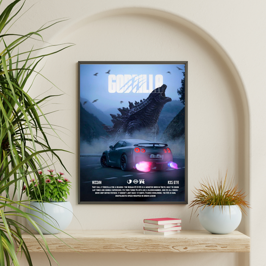 Nissan R35 GTR X GODZILLA Car Wall Art – Premium Automotive Decor for Car Enthusiasts