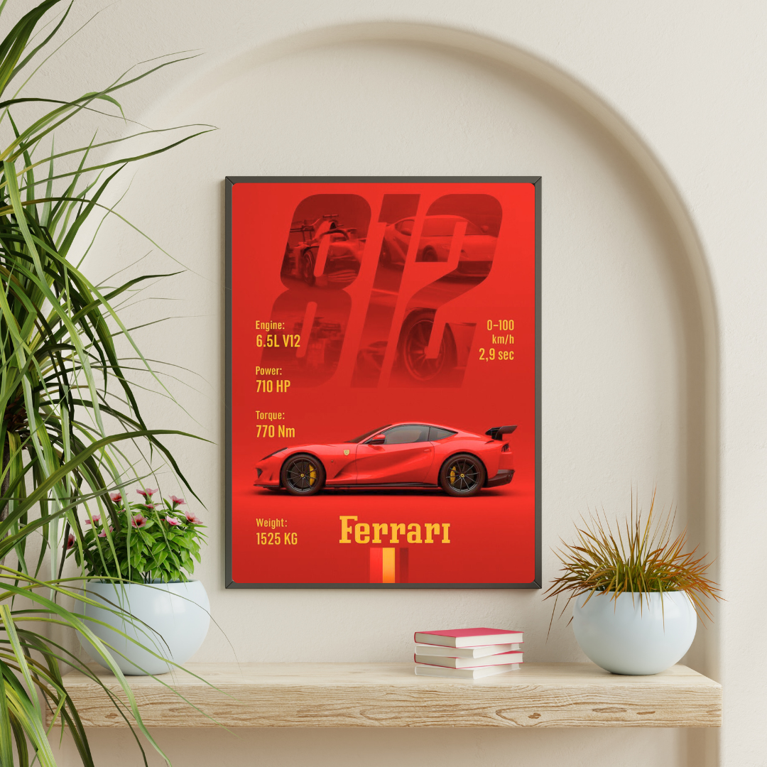 Ferrari 812 Car Wall Art – Premium Automotive Decor for Car Enthusiasts