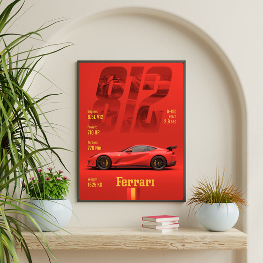 Ferrari 812 Car Wall Art – Premium Automotive Decor for Car Enthusiasts