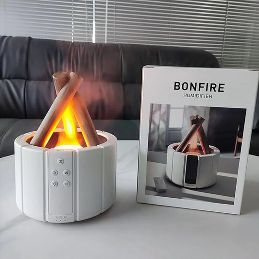 Aromatherapy Bonfire Humidifier & Essential Oil Diffuser – Wooden Finish, LED Night Light, Quiet Operation
