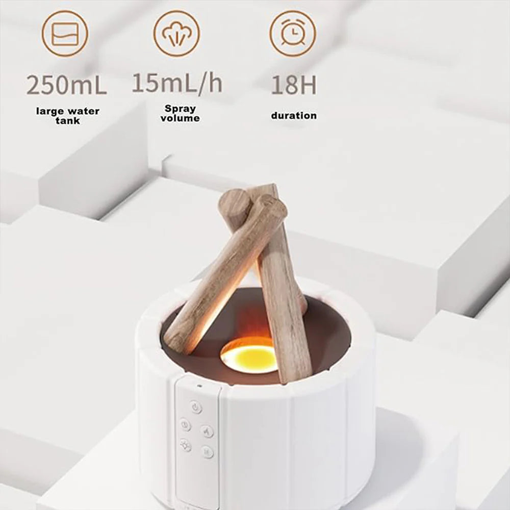 Aromatherapy Bonfire Humidifier & Essential Oil Diffuser – Wooden Finish, LED Night Light, Quiet Operation
