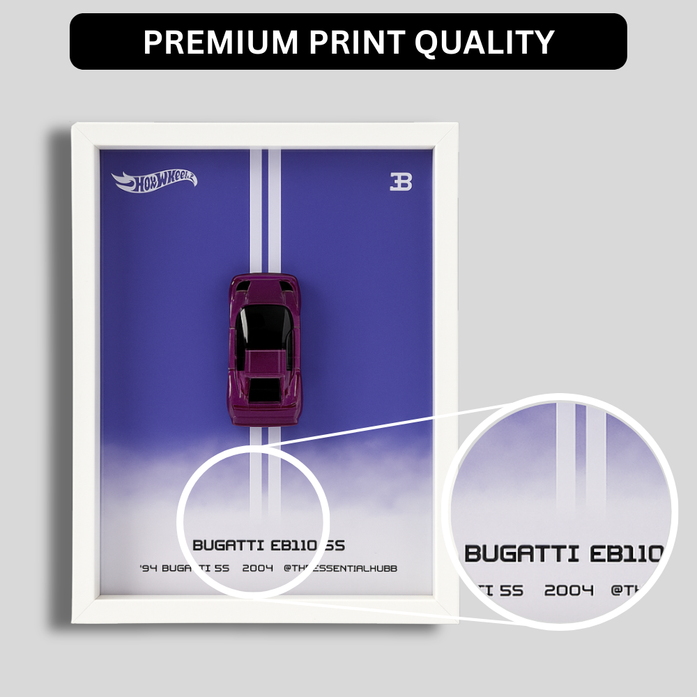 Hot Wheels Bugatti EB110 SS Car Frame 1:64  – 3D Wall Art