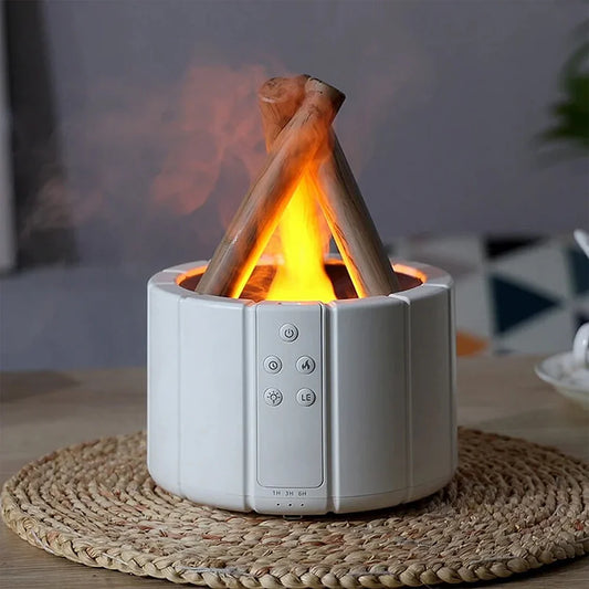Aromatherapy Bonfire Humidifier & Essential Oil Diffuser – Wooden Finish, LED Night Light, Quiet Operation
