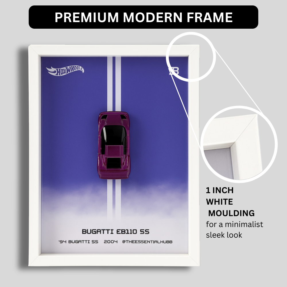 Hot Wheels Bugatti EB110 SS Car Frame 1:64  – 3D Wall Art