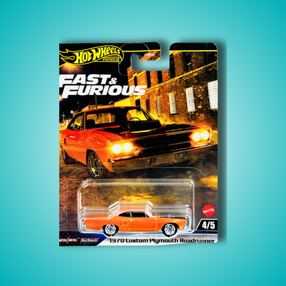 Hot Wheels Fast & Furious Set of 5 – 1970 Plymouth Road Runner, Nissan 240SX S14, Toyota GR Supra, Lamborghini LM002 & Koenigsegg CCXR (1:64 Diecast Cars)