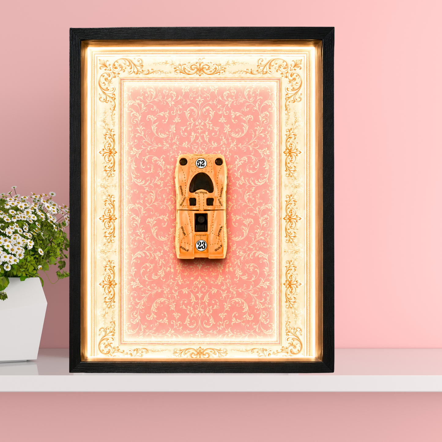 Premium Majorette Porsche 917 Racing Car Shadow Box Frame with LED Light Wall Art | Luxury Retro Sports Car Decor with HD Artistic Background | Premium Automotive Display Frame for Home, Office, Garage & Gaming Room