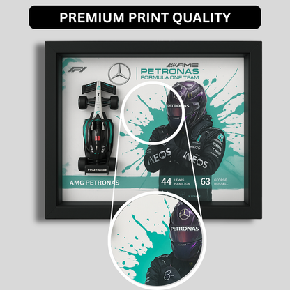 Premium Bburago AMG Petronas F1 Diecast 3D Car Frame – 1:43 Scale 3D Wall Art for Collectors & Motorsport Enthusiasts