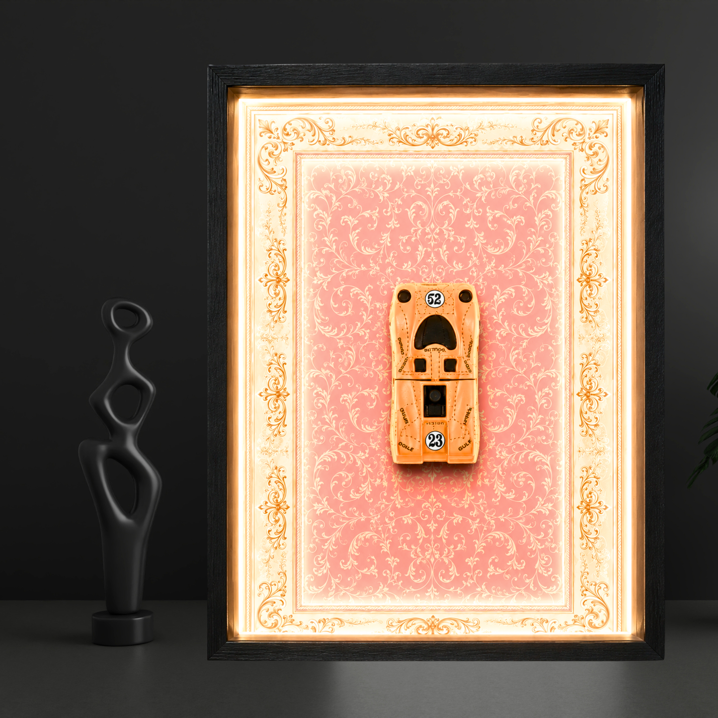 Premium Majorette Porsche 917 Racing Car Shadow Box Frame with LED Light Wall Art | Luxury Retro Sports Car Decor with HD Artistic Background | Premium Automotive Display Frame for Home, Office, Garage & Gaming Room