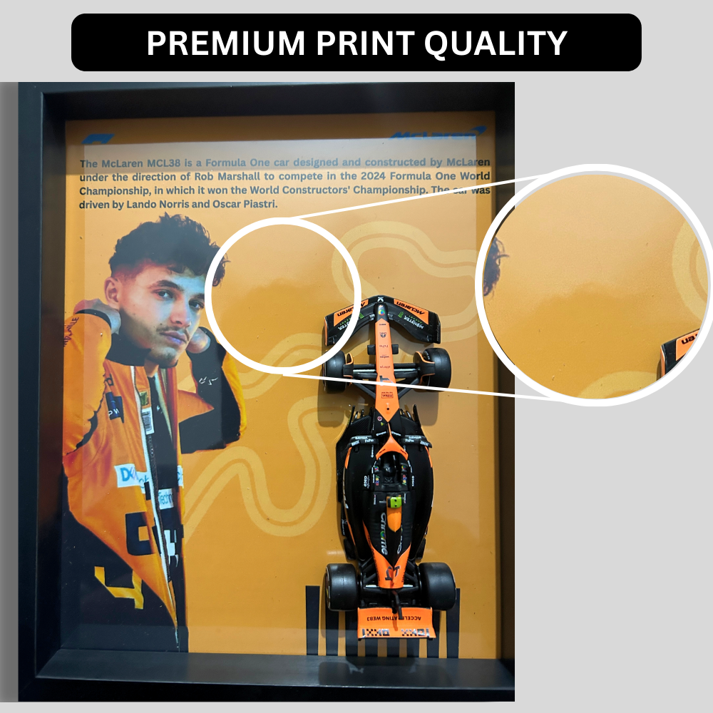 Lando Norris with Bburagos Mclaren F1 MCL38 Diecast Car Frame 1:43  – 3D Wall Art
