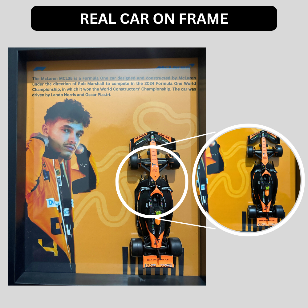 Lando Norris with Bburagos Mclaren F1 MCL38 Diecast Car Frame 1:43  – 3D Wall Art