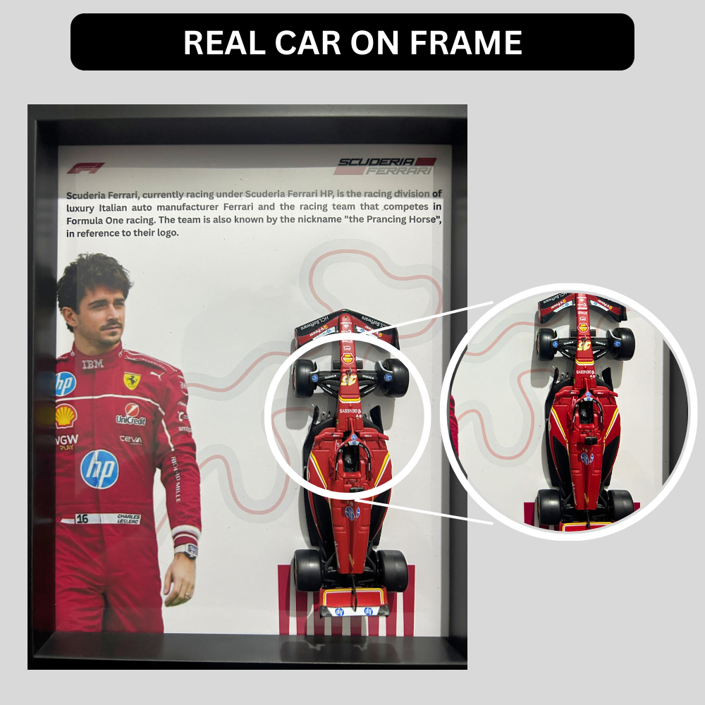 Charles Lelerc with Bburagos F1 Scuderia Ferrari Diecast Car Frame 1:43  – 3D Wall Art