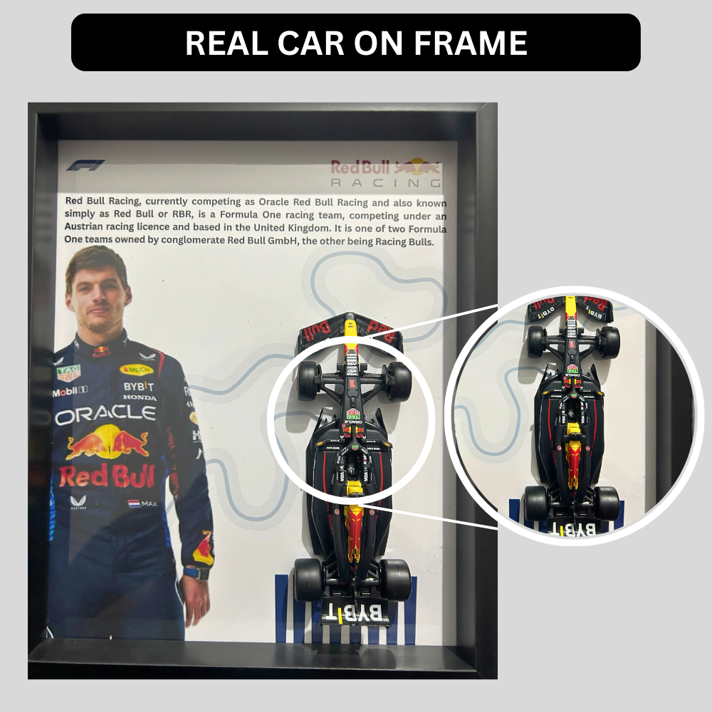 Max Verstappen with Bburagos F1 Red Bull Racing Oracle Diecast Car Frame 1:43  – 3D Wall Art
