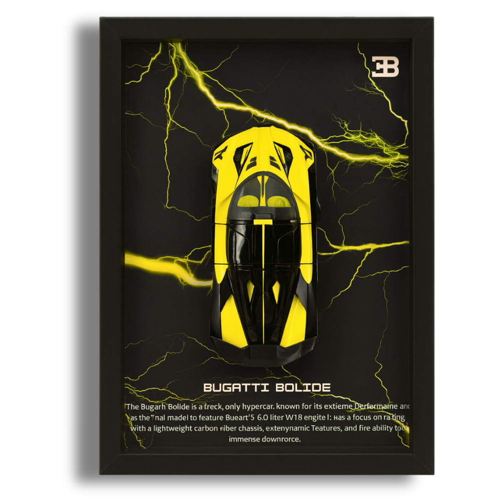 Premium Bugatti Bolide 3D Car Frame – Luxury 1:32 Scale Diecast Wall Art for Collectors & Supercar Enthusiasts | Modern Decorative Car Frame