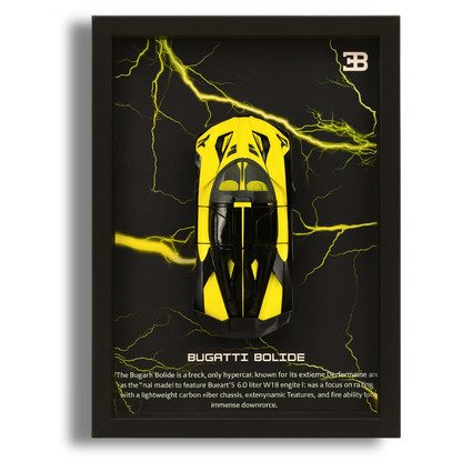 Premium Bugatti Bolide 3D Car Frame – Luxury 1:32 Scale Diecast Wall Art for Collectors & Supercar Enthusiasts | Modern Decorative Car Frame