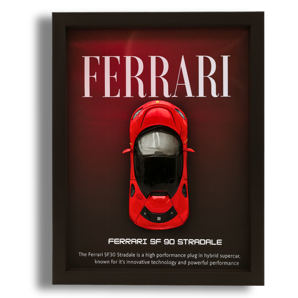 Premium Ferrari SF90 Stradale 3D Car Frame – Luxury 1:32 Scale Diecast Wall Art for Collectors & Supercar Enthusiasts | Modern Decorative Car Frame