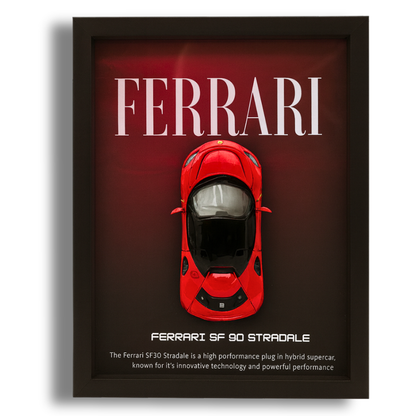 Premium Ferrari SF90 Stradale 3D Car Frame – Luxury 1:32 Scale Diecast Wall Art for Collectors & Supercar Enthusiasts | Modern Decorative Car Frame