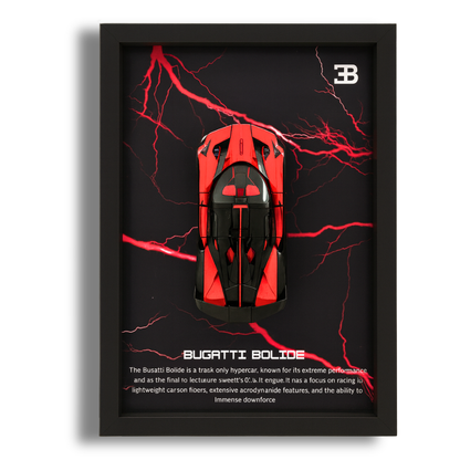 Premium Bugatti Bolide 3D Car Frame – Luxury 1:32 Scale Diecast Wall Art for Collectors & Supercar Enthusiasts | Modern Decorative Car Frame