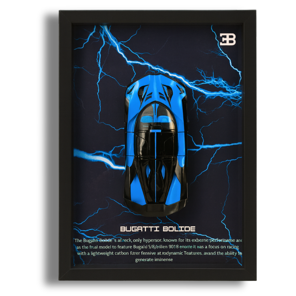 Premium Bugatti Bolide 3D Car Frame – Luxury 1:32 Scale Diecast Wall Art for Collectors & Supercar Enthusiasts | Modern Decorative Car Frame