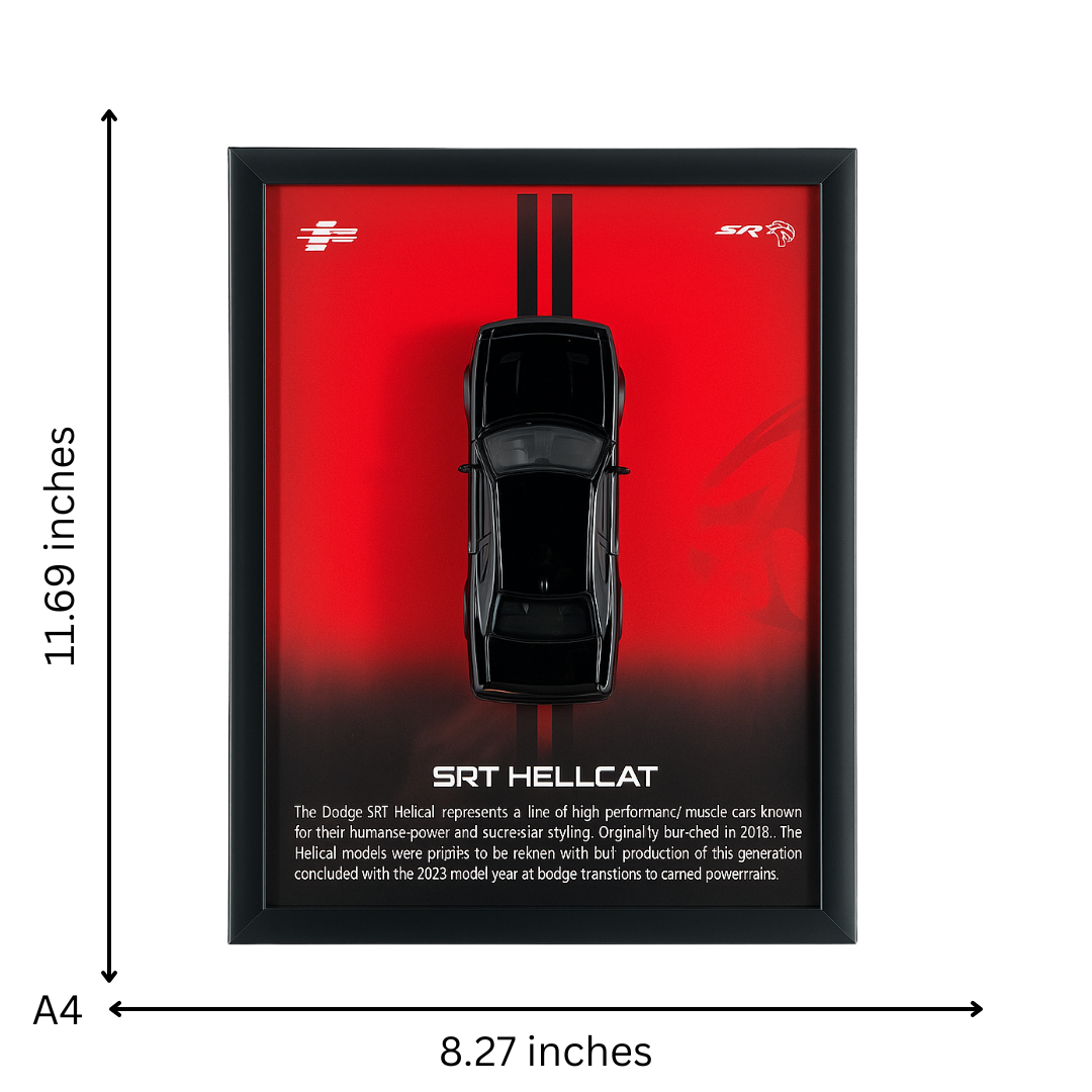 Dodge SRT Hellcat Diecast Car Frame 1:32  – 3D Wall Art