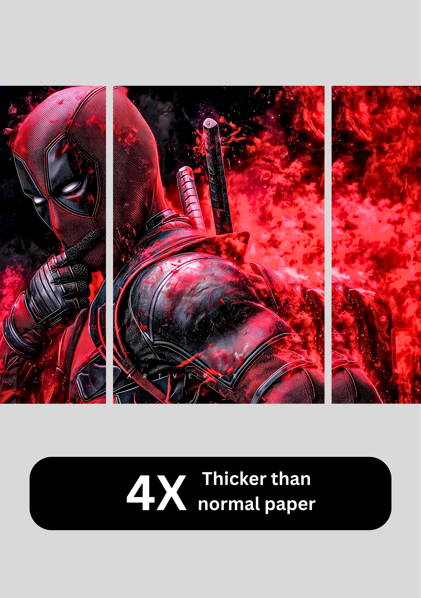 Deadpool Split Poster for Wall | 3 Large A3 Sized Marvel Deadpool Posters for Room Decor | Huge 89 x 42 cm Superhero Wall Art for Bedroom, Gaming Room & Office