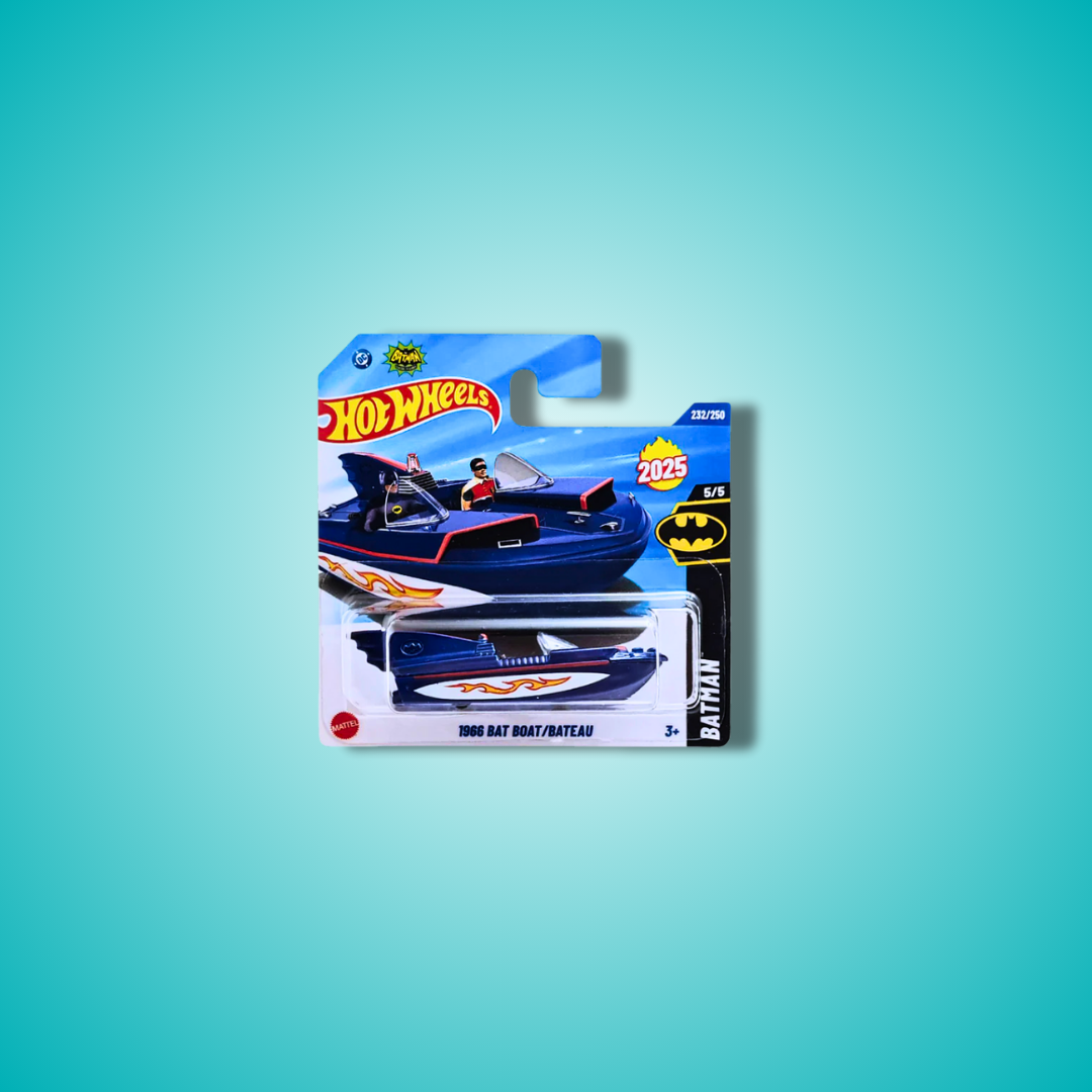 Hot Wheels Set of 4 – Batman Robin Batmobile, 1966 Batman Boat, Quick Bite & Tesla Cyberquad (1:64 Diecast Collectibles)