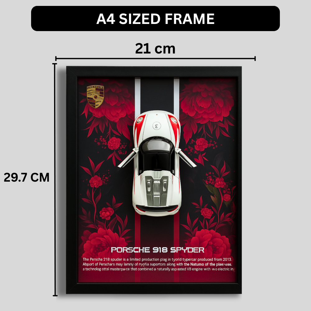Premium Porsche 918 Spyder 3D Car Frame – Luxury Diecast Wall Art for Collectors & Supercar Enthusiasts (1:32 Scale)