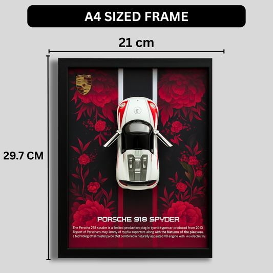 Premium Porsche 918 Spyder 3D Car Frame – Luxury Diecast Wall Art for Collectors & Supercar Enthusiasts (1:32 Scale)