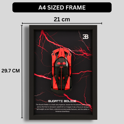 Premium Bugatti Bolide 3D Car Frame – Luxury 1:32 Scale Diecast Wall Art for Collectors & Supercar Enthusiasts | Modern Decorative Car Frame