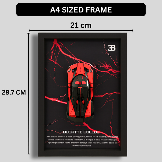 Premium Bugatti Bolide 3D Car Frame – Luxury 1:32 Scale Diecast Wall Art for Collectors & Supercar Enthusiasts | Modern Decorative Car Frame