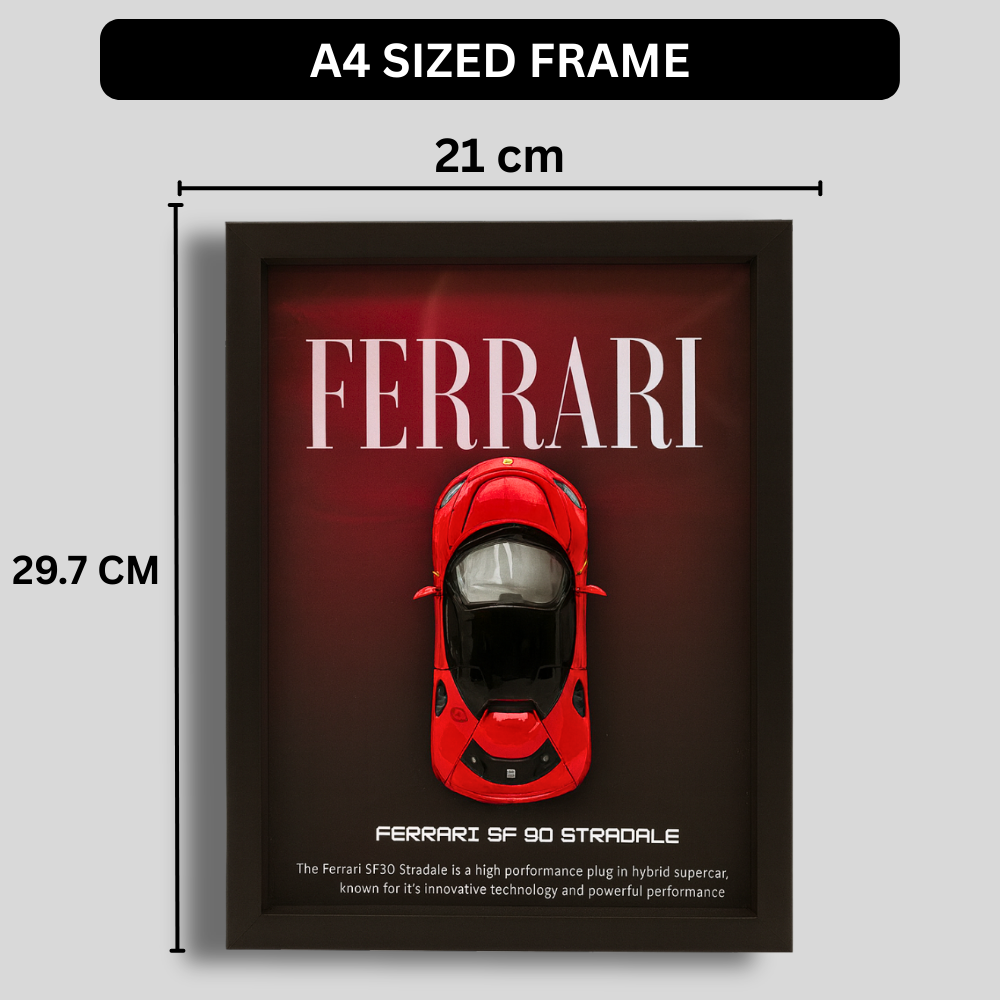Premium Ferrari SF90 Stradale 3D Car Frame – Luxury 1:32 Scale Diecast Wall Art for Collectors & Supercar Enthusiasts | Modern Decorative Car Frame