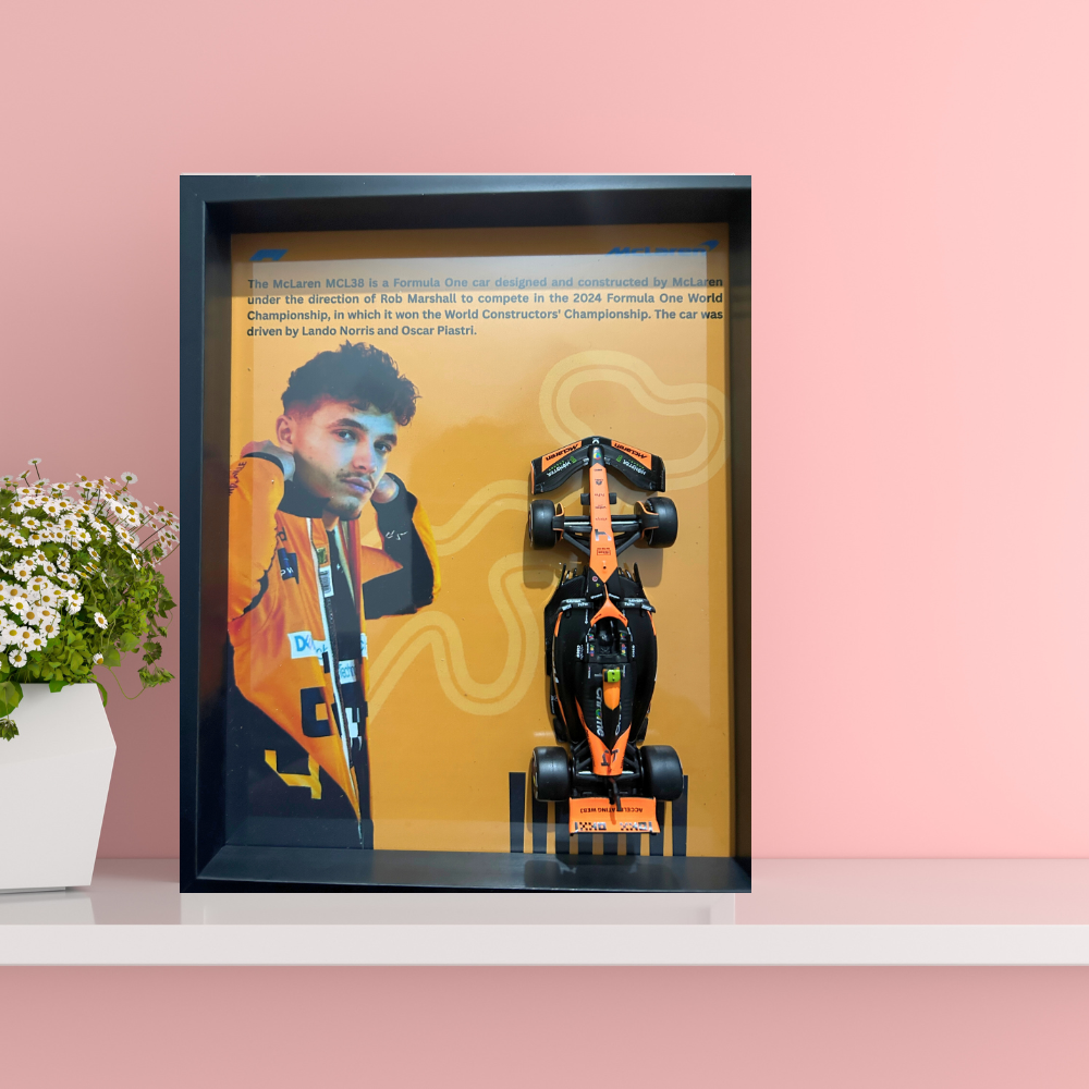 Lando Norris with Bburagos Mclaren F1 MCL38 Diecast Car Frame 1:43  – 3D Wall Art