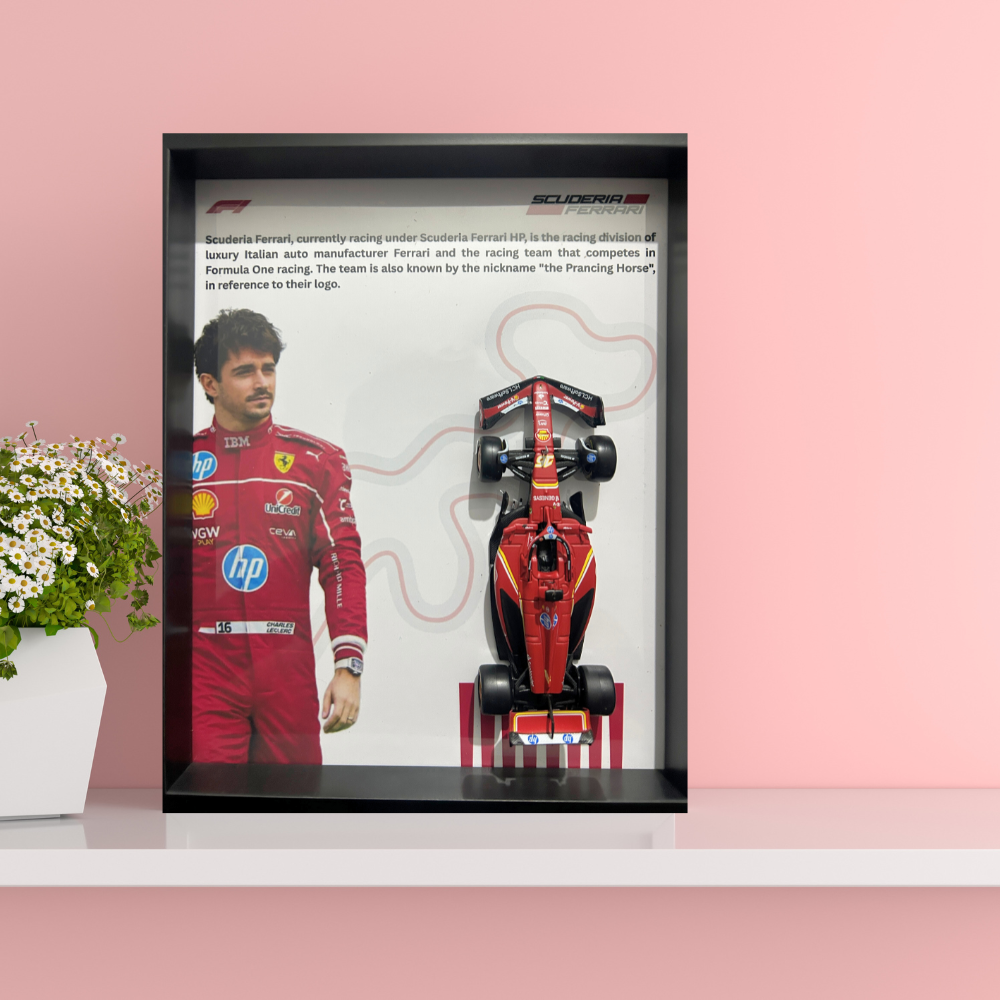 Charles Lelerc with Bburagos F1 Scuderia Ferrari Diecast Car Frame 1:43  – 3D Wall Art