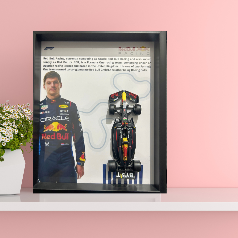 Max Verstappen with Bburagos F1 Red Bull Racing Oracle Diecast Car Frame 1:43  – 3D Wall Art
