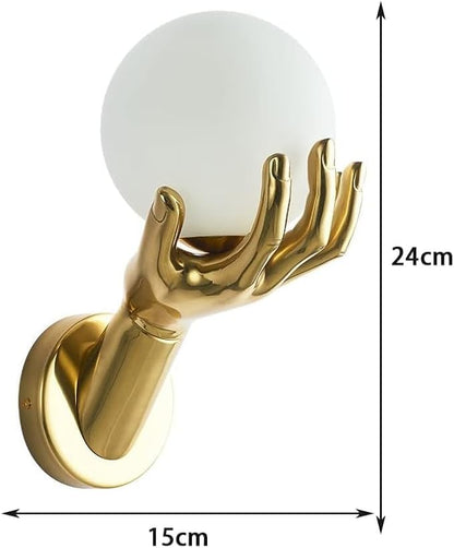 Golden Finish Resin Hand Holding Ball LED Wall Lamp