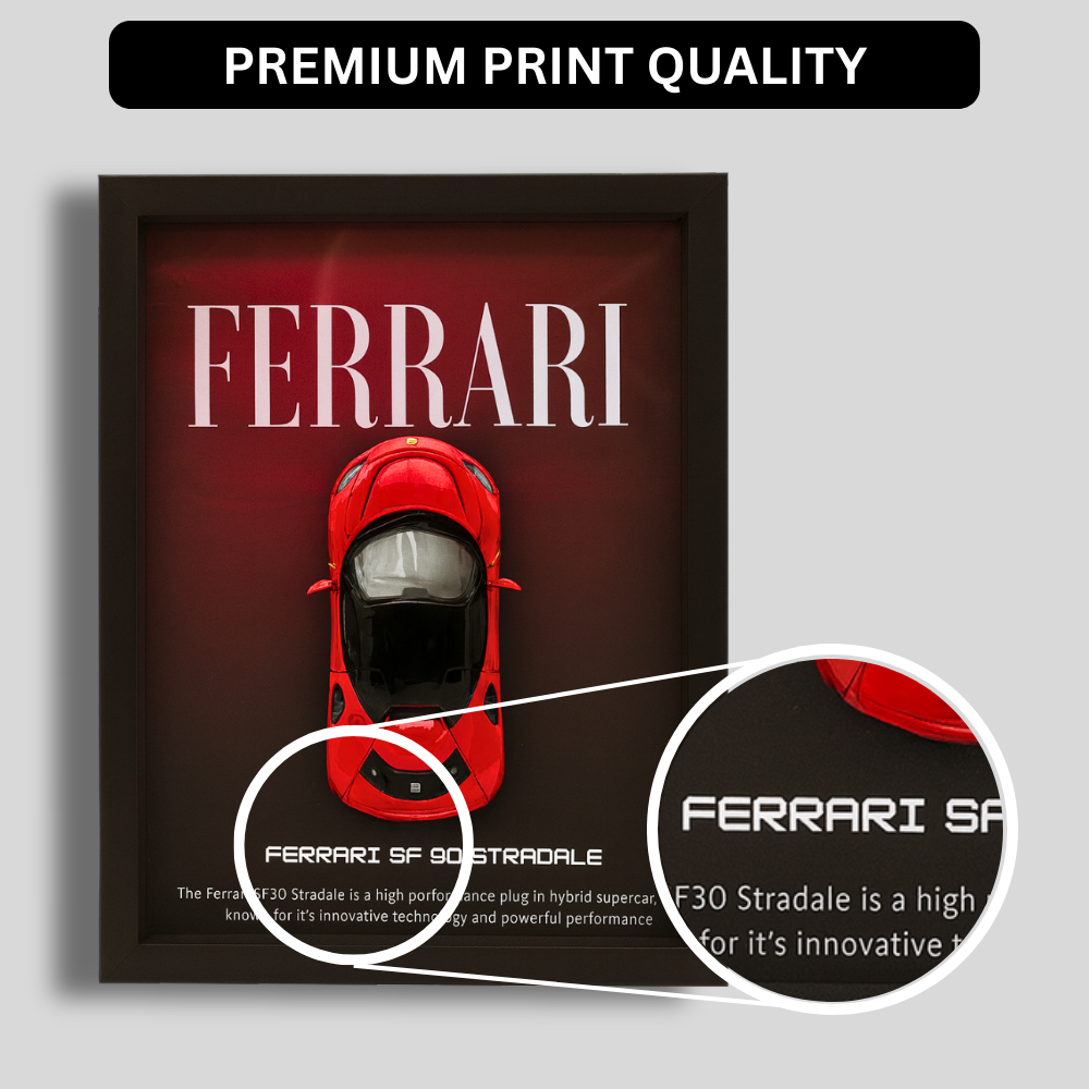 Premium Ferrari SF90 Stradale 3D Car Frame – Luxury 1:32 Scale Diecast Wall Art for Collectors & Supercar Enthusiasts | Modern Decorative Car Frame
