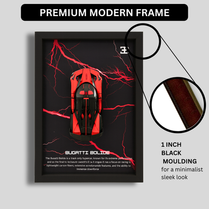 Premium Bugatti Bolide 3D Car Frame – Luxury 1:32 Scale Diecast Wall Art for Collectors & Supercar Enthusiasts | Modern Decorative Car Frame