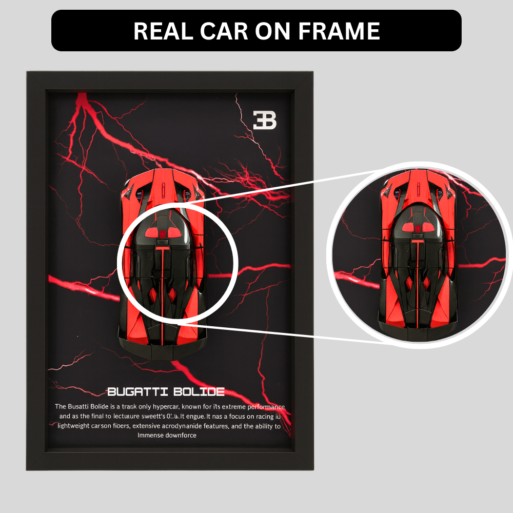 Premium Bugatti Bolide 3D Car Frame – Luxury 1:32 Scale Diecast Wall Art for Collectors & Supercar Enthusiasts | Modern Decorative Car Frame