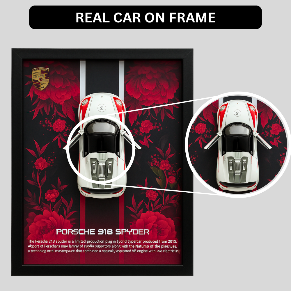 Premium Porsche 918 Spyder 3D Car Frame – Luxury Diecast Wall Art for Collectors & Supercar Enthusiasts (1:32 Scale)