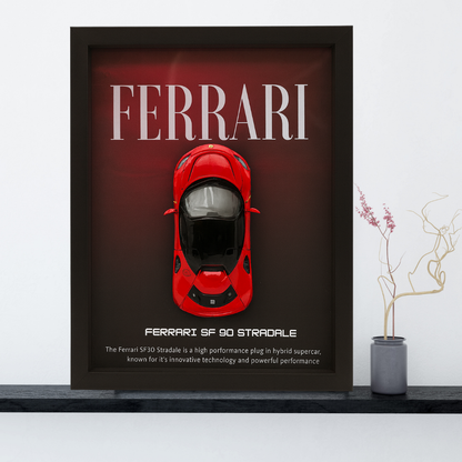 Premium Ferrari SF90 Stradale 3D Car Frame – Luxury 1:32 Scale Diecast Wall Art for Collectors & Supercar Enthusiasts | Modern Decorative Car Frame