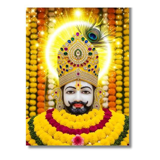 Shri Khatu Shyam Ji Golden Crown Wall Frame | HD Gloss Finish Devotional Photo | Premium Hindu Religious Wall Art for Home Mandir, Pooja Room & Office