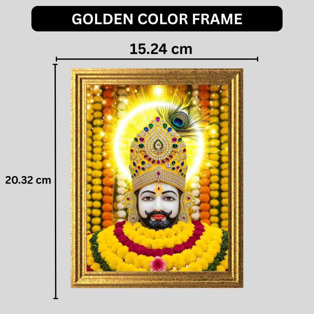 Shri Khatu Shyam Ji Golden Crown Wall Frame | HD Gloss Finish Devotional Photo | Premium Hindu Religious Wall Art for Home Mandir, Pooja Room & Office